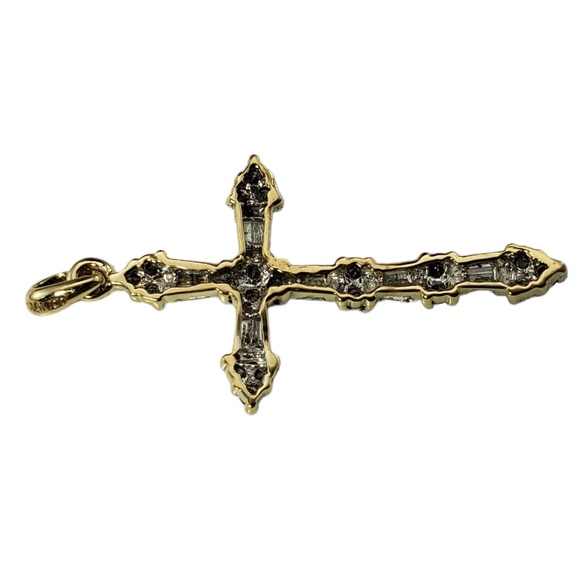 10 Karat White and Yellow Gold Diamond Cross Pendant #15971 - Picture 4 of 7